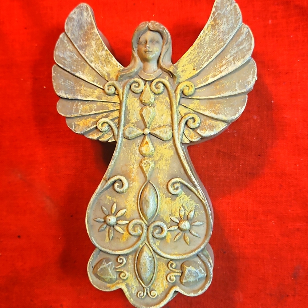 Collectable Polystone Angel Trinket Box Jewelry Storage  NICE